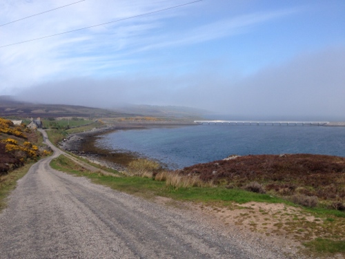 Road around Kyle of Tongue 4 - bridge and haar rolling in