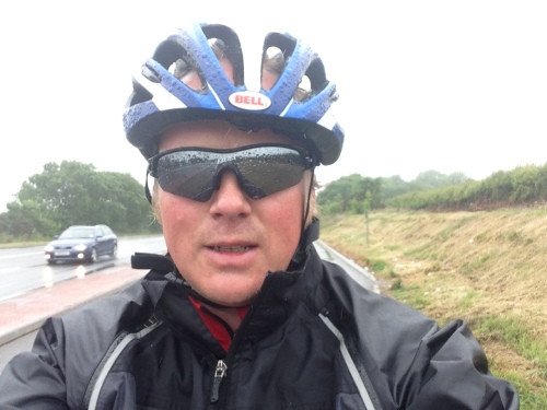 Rather wet on the A477, with a wonky helmet