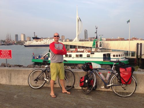 Mark with bikes at ferry port