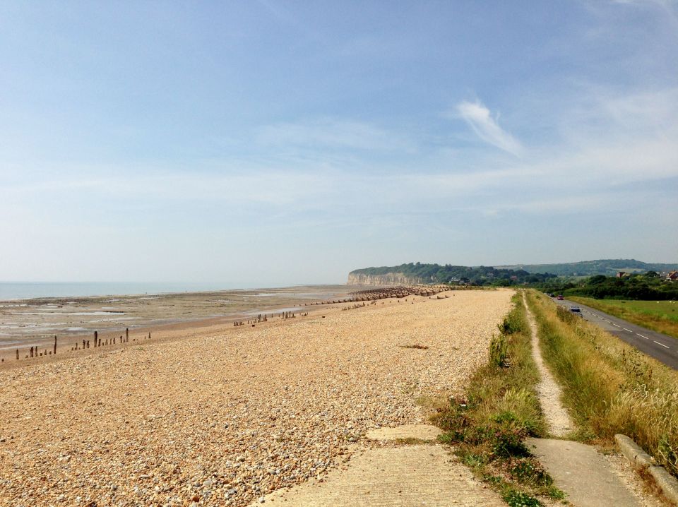 Pett Level Road looking west from the top of the embankment