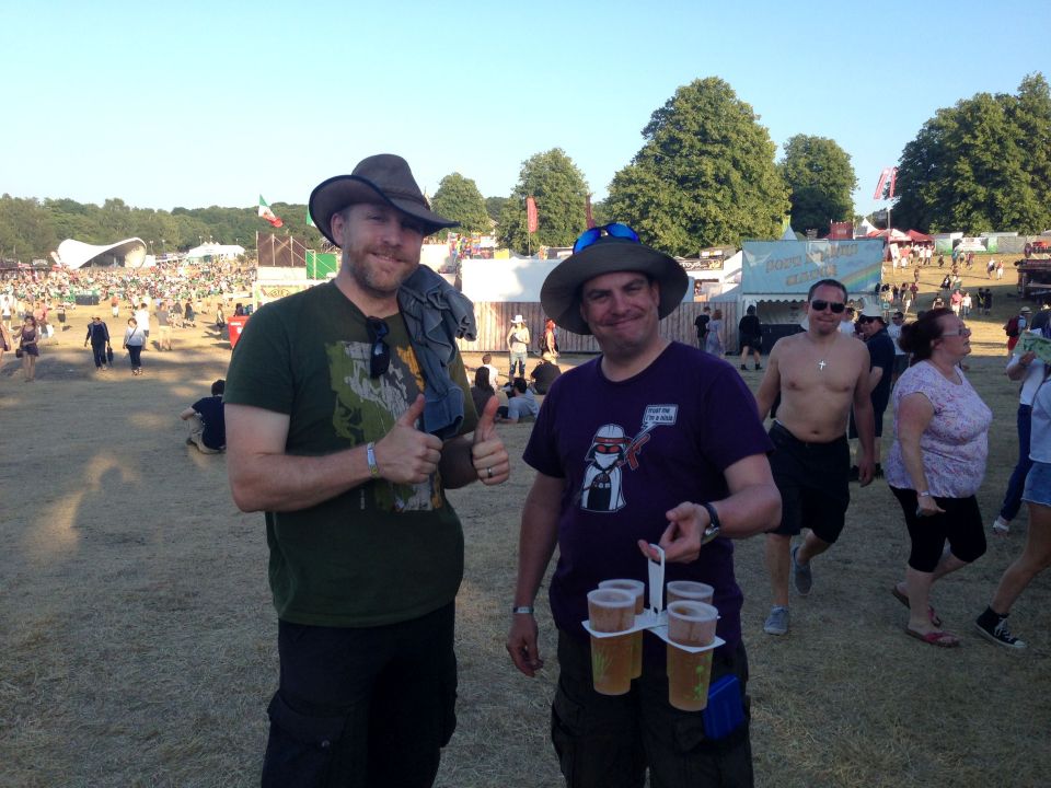 Wayne and Nigel with genius beer carrying device